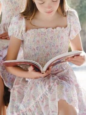 Sal & Pimenta Smocked Pink Peonies Girls' Dress W/scalloped Edges. Size 8T